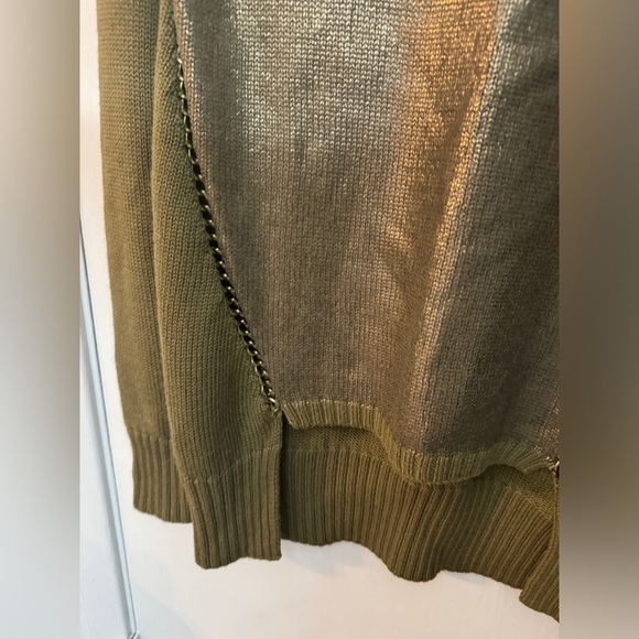 Kenneth Cole Olive Green Bronze Metallic Merino Wool Blend Knit Chain Sweater S - Picture 7 of 13